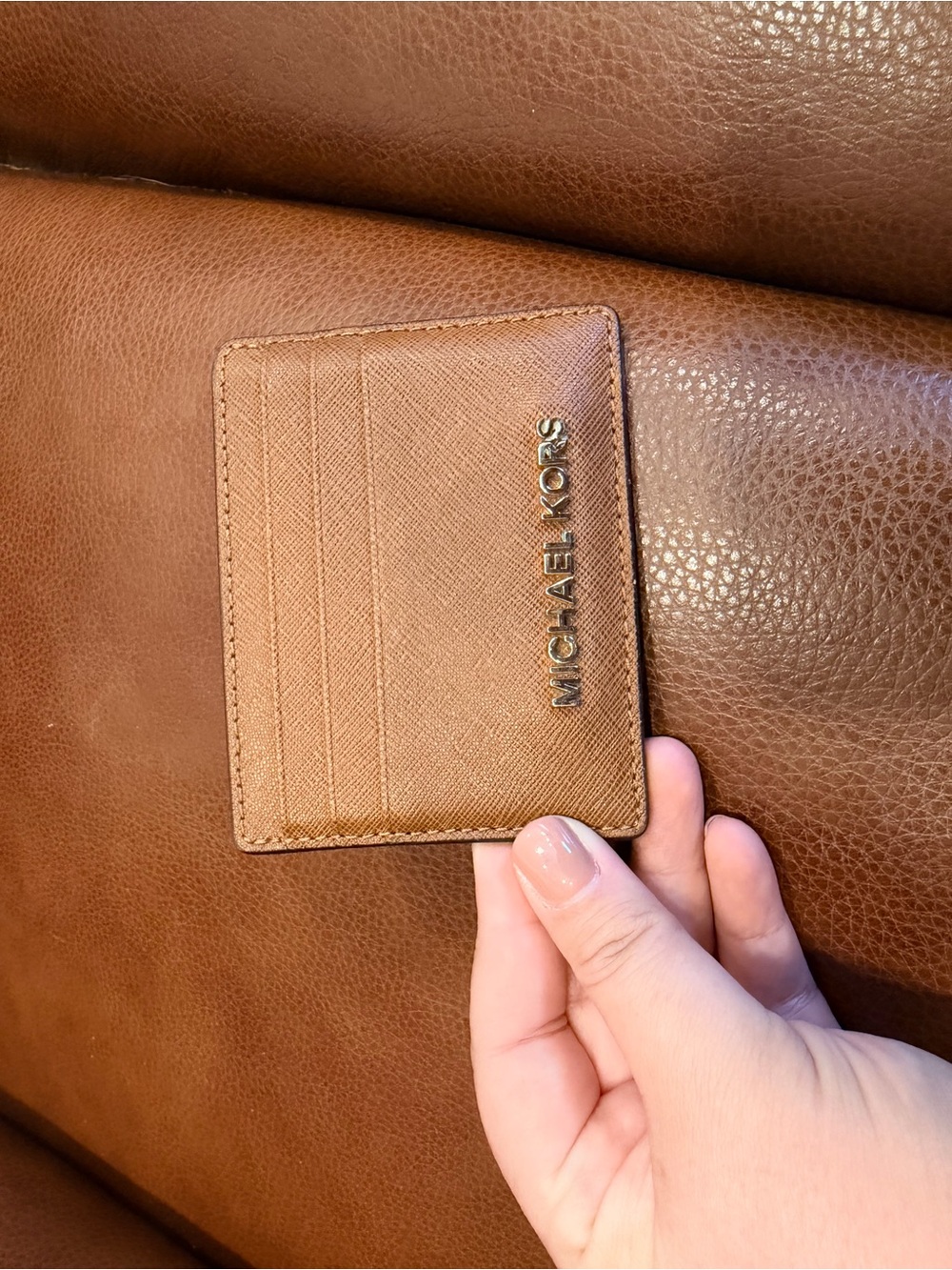 Michael Kors Brown/Tan Saffiano Leather Crossbody & Cardholder - Picture 5 of 8